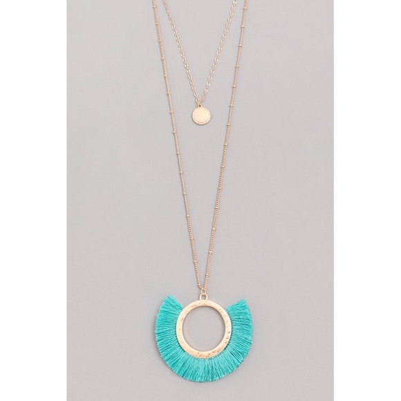 Bermuda Turquoise and Gold Tassel Pendant Necklace - Picture 3 of 6